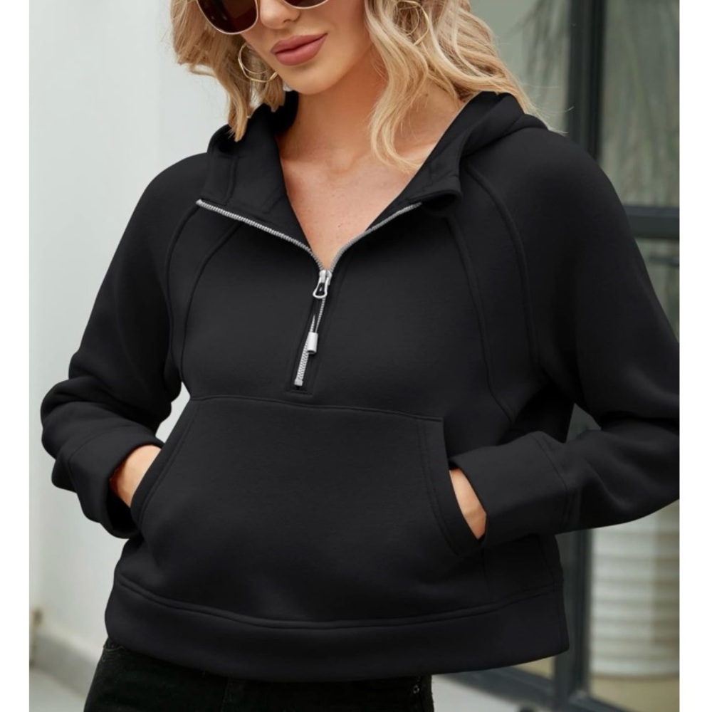 Stylish Black Quarter-Zip Women's Hoodie